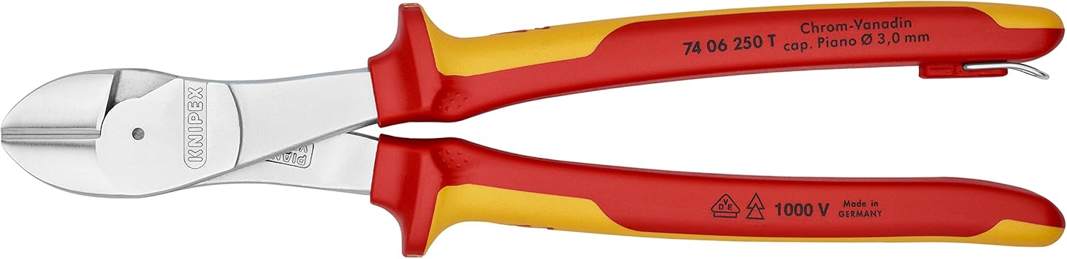 KNIPEX Tools 74 06 250 T High Leverage Diagonal Cutters-1000V Insulated-Tethered Attachment, 10"