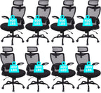 CLATINA Heavy Duty Ergonomic Mesh Office Chair 400LBS, Big and Tall Desk Chair with Adjustable Lumbar Support & Headrest, Flip Up Padded Arms, High Back Computer Chair for Home Office, Black, 8 Pack
