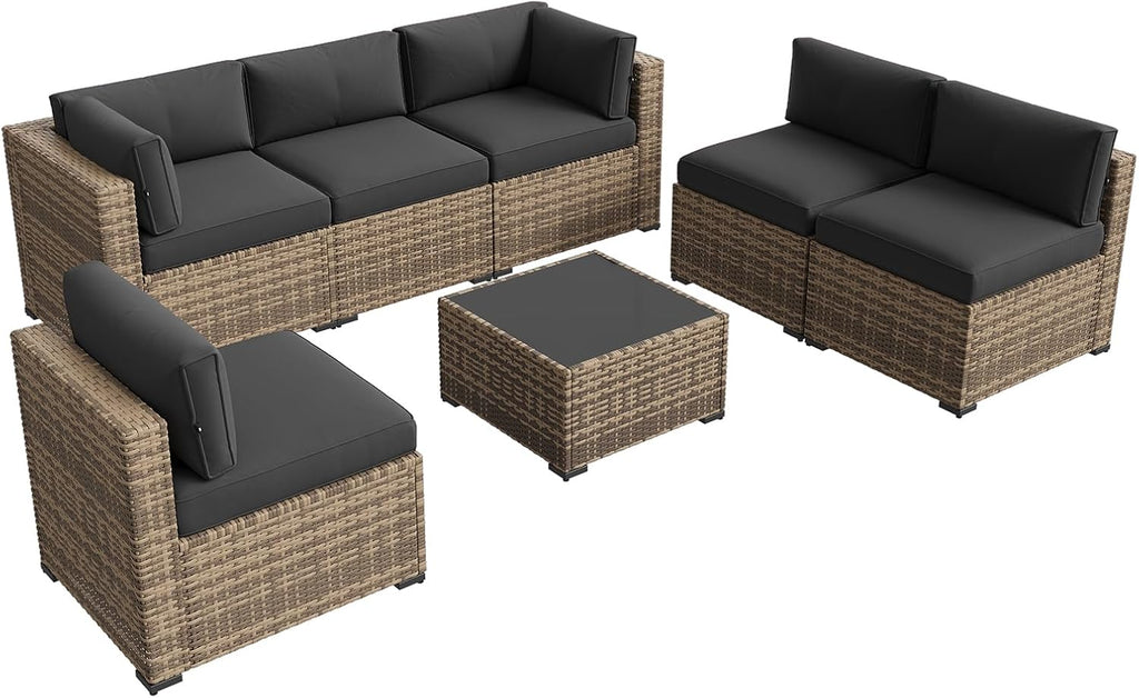 Aoxun Patio Furniture Sets  7-Piece Outdoor Patio Furniture with Thick Cushions  Wicker Outdoor Conversation Set Sectional Sofa for Backyard  Poolside  Garden