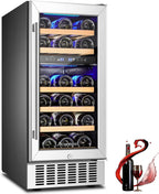 AAOBOSI 15 inch Dual Zone Wine Fridge, 28 Bottles Built-in or Freestanding Fridge,41-64°F Wine Cooler with Professional Compressor .Low Noise and No Fog