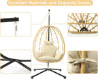 LEX CRAFT Egg Chair with Stand, Swing Chair Hanging Chair Nest Basket, UV Resistant Removable & Washable Cushions,350LBS Capacity for Bedroom, Balcony, Garden（YE-BE