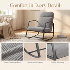 Kinfant Mid Century Modern Rocking Chair, Corduroy Upholstered Accent Chair with Metal Frame, High Back Nursery Glider Rocker, Comfy Reading Lounge Chair for Living Room Bedroom Small Space (Grey)