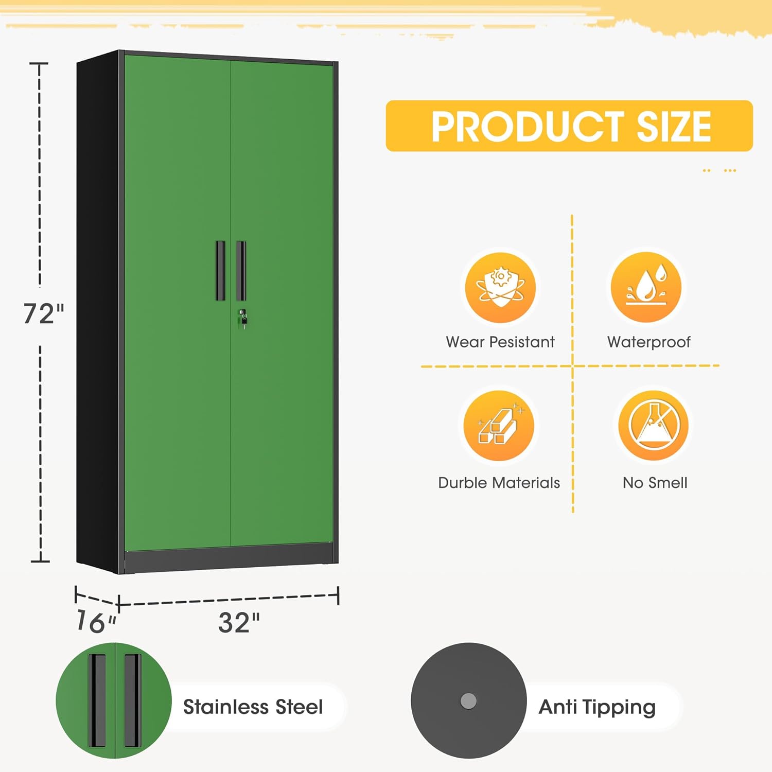 Greenvelly Metal Storage Cabinet, Steel Garage Cabinet with Doors and Adjustable Shelves, Metal Cabinet with Lock,Tall Metal Office Storage Cabinet for Garage,Home Office,School (Black Green)