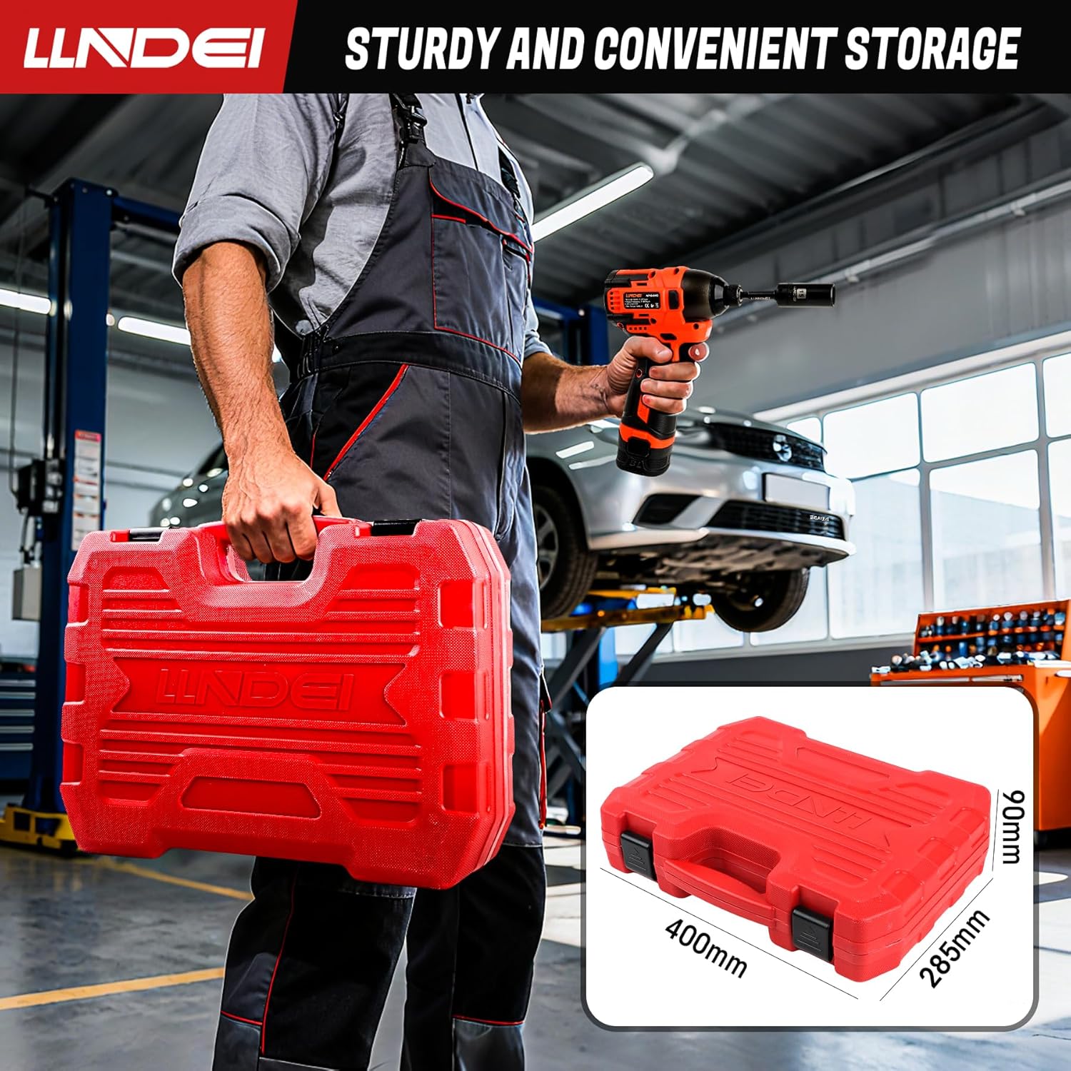 LLNDEI 1/4 Drive Socket Set 16V Brushless Impact Driver Kit, 108 PCS 6 point Metric Magnetic Nut Driver Set, including 1.5Ah Battery, Charger and a Self-Tapping Screws, Hex Drill Bits Can be Used
