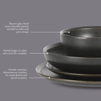 Gibson Elite Beckett Stoneware Matte Reactive Glaze 16 Piece (Service for 4) Plates and Bowls Dinnerware Set - Black