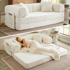 Boneless Couch Folding Couches for Living Room Sofa, Futon Sofa Bed with Sleeper Sofa, Futon Couch with Fixed-Shape Oversized Corduroy Upholstered (White, 81 Inches)