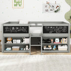 Giantex Low Loft Bed Twin Size, Wooden Loft Bed with Ladder & Blackboard, Twin Bed Frames for Kids with Storage 2 Bookcases and Play Space, Grey