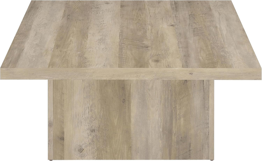 Coaster Home Furnishings - Devar - Wood - Square Coffee Table with Plinth Base, Geometric Design and Transitional Style - Living Room - Distressed Pine - 710878