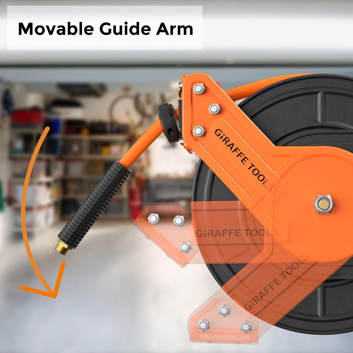 Giraffe Tools Retractable Air Hose Reel, 3/8" Hybrid Hose, Air Compressor Heavy Duty Steel Reel Auto Rewind 300PSI, Wall Mount, 50ft