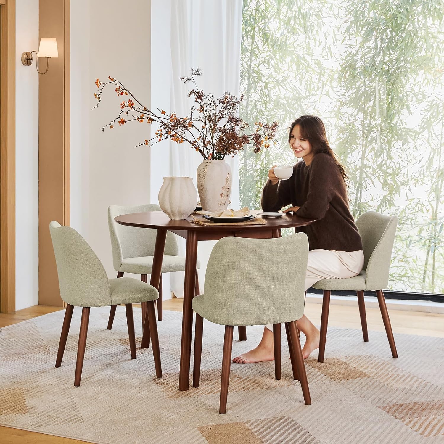 HULALA HOME Round Dining Table for 4, 42" Brown Wood Kitchen Table with Rubber Wooden Legs Small Circle Dinner Coffee Writing Table Space Saving Dinette for Dining Living Room - Acorn
