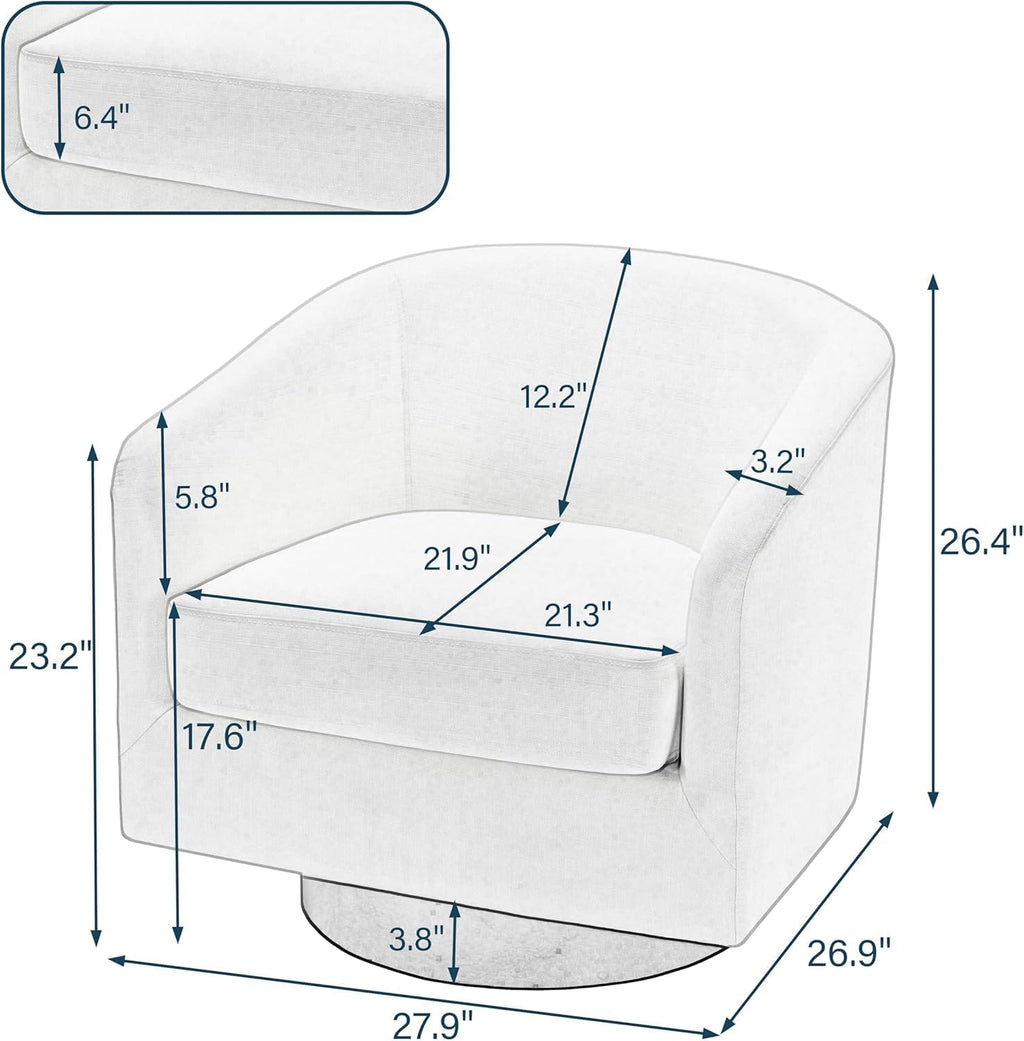 UIXE Swivel Barrel Accent Chairs Set of 2, Fabric Upholstered Armchair Modern Round Club Arm Chair for Living Room, Comfy Single Sofa Seating Bedroom Side Reading Seat - Beige