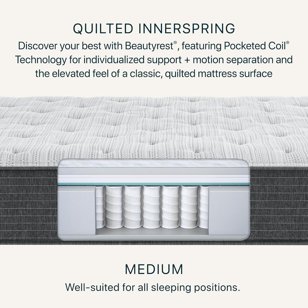 Beautyrest Silver BRS900 12.25” Medium Twin XL Mattress, Cooling Technology, Supportive, CertiPUR-US, 100-Night Sleep Trial, 10-Year Limited Warranty White