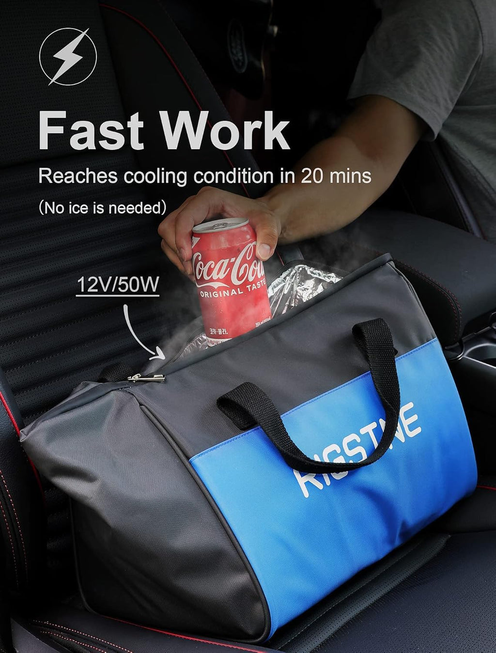 Electric Cooler Bag, 12V Thermoelectric Cooler Warmer Plug in for Vehicles, Portable Refrigerator for Car, RV, and Camping Use, 18L/20 Cans Capacity, Blue