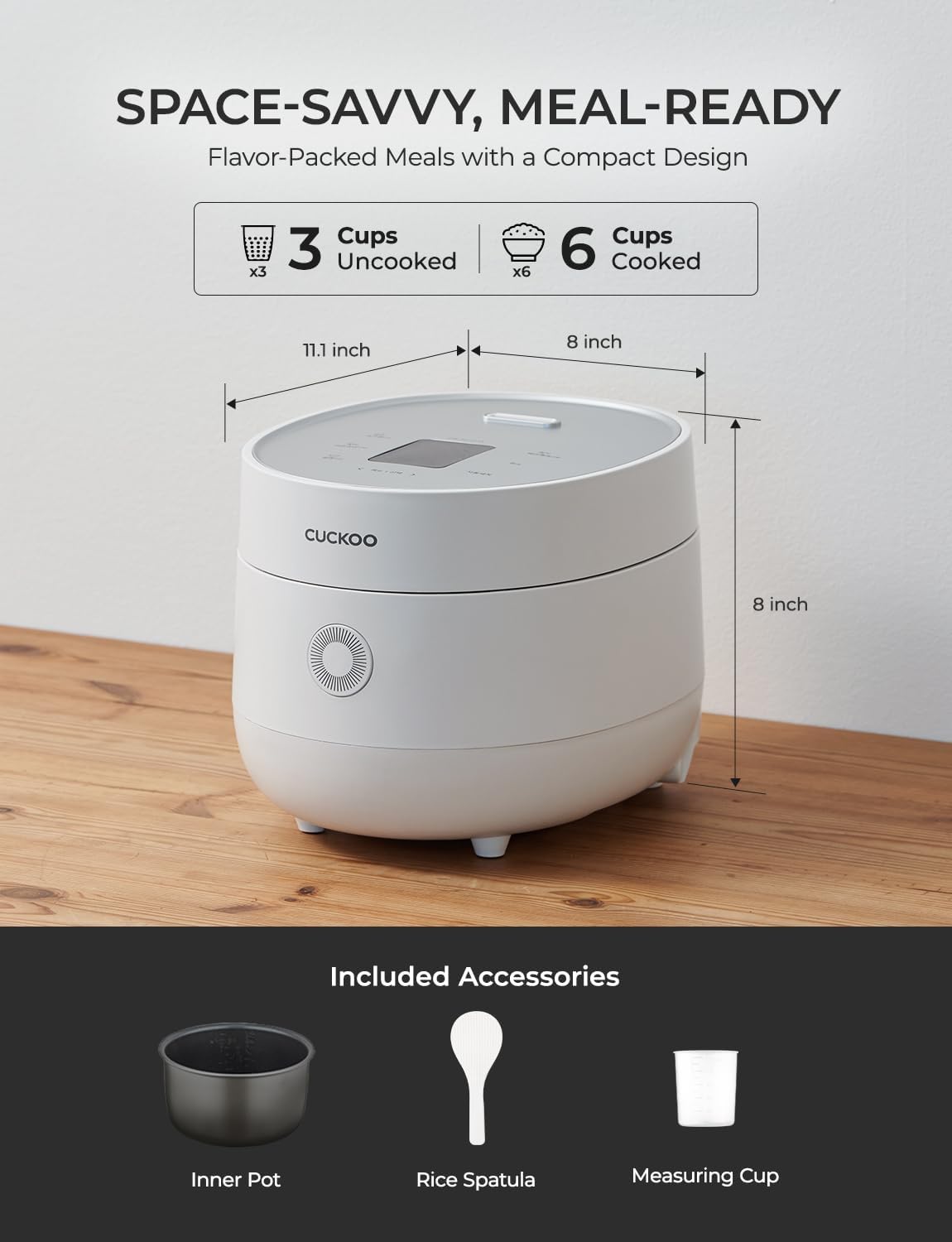 CUCKOO Micom Rice Cooker 3-Cup Uncooked / 6-Cup Cooked with Nonstick Inner Pot, Small Rice Maker with 8 Menu Options, Fuzzy Logic Technology, Auto Clean, Quick Rice Mode, White (CR-0375FW)