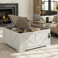 EAG 40" Large Farmhouse Lift Top Coffee Table with Hidden Compartment & Power Outlets, Square Wooden Coffee Table with Multi-Function Flip-Top Ample Storage Center Table for Living Room, White