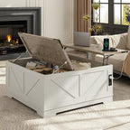 EAG 40" Large Farmhouse Lift Top Coffee Table with Hidden Compartment & Power Outlets, Square Wooden Coffee Table with Multi-Function Flip-Top Ample Storage Center Table for Living Room, White