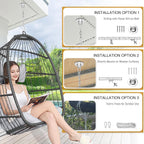 BULEXYARD Hanging Egg Chair Without Stand, 350 Lbs Foldable Wicker Rattan Swing Chair with Comfy Cushion, Outdoor Relaxing Hammock for Bedroom Patio Backyard Balcony Ceiling Tree Mount, Light Grey