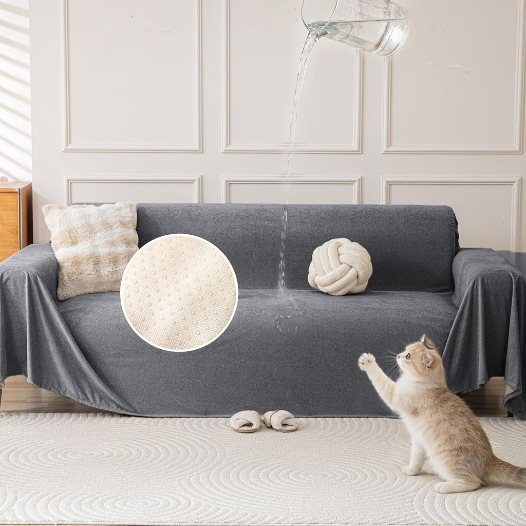 Waterproof Couch Covers for 4 Cushion, Non Slip Cat-Scratch Resistant Sofa Couch Covers for Dogs, L Shape Sectional Protectors Slipcovers, Large Furniture Covers for Pets, 91" x 150", Grey