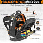 Tool Backpack Bag, HVAC Heavy Duty Construction Tools Backpack for Men, 1680D Professional Level Durable Tool Organizer, with Molded Base & Combination Lock, for Electricians & Home Repair-Version 3.0
