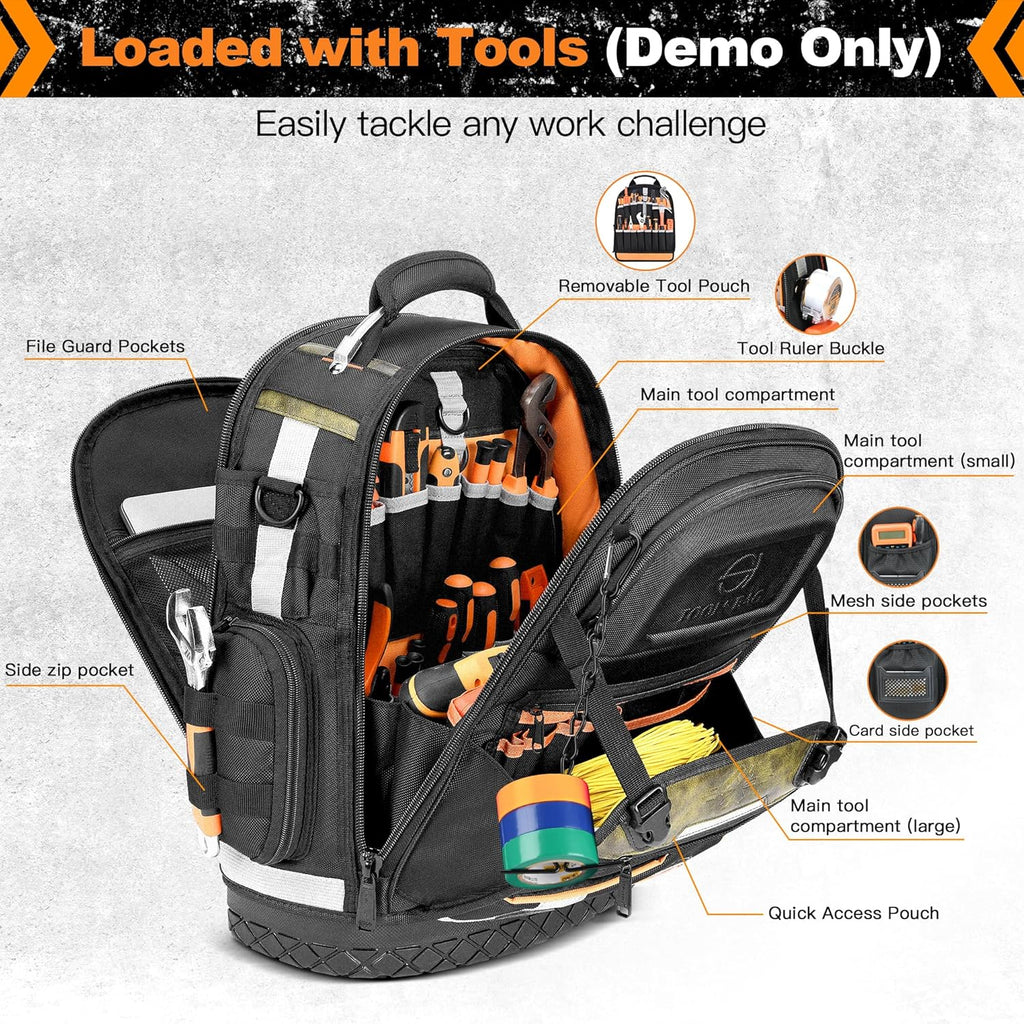 Tool Backpack Bag, Electrician Tool Bag 78-Pockets & Loops Tools Bag HVAC Tool Bags for Men, Heavy Duty Storage Construction tools Backpack (style1+4pcs)