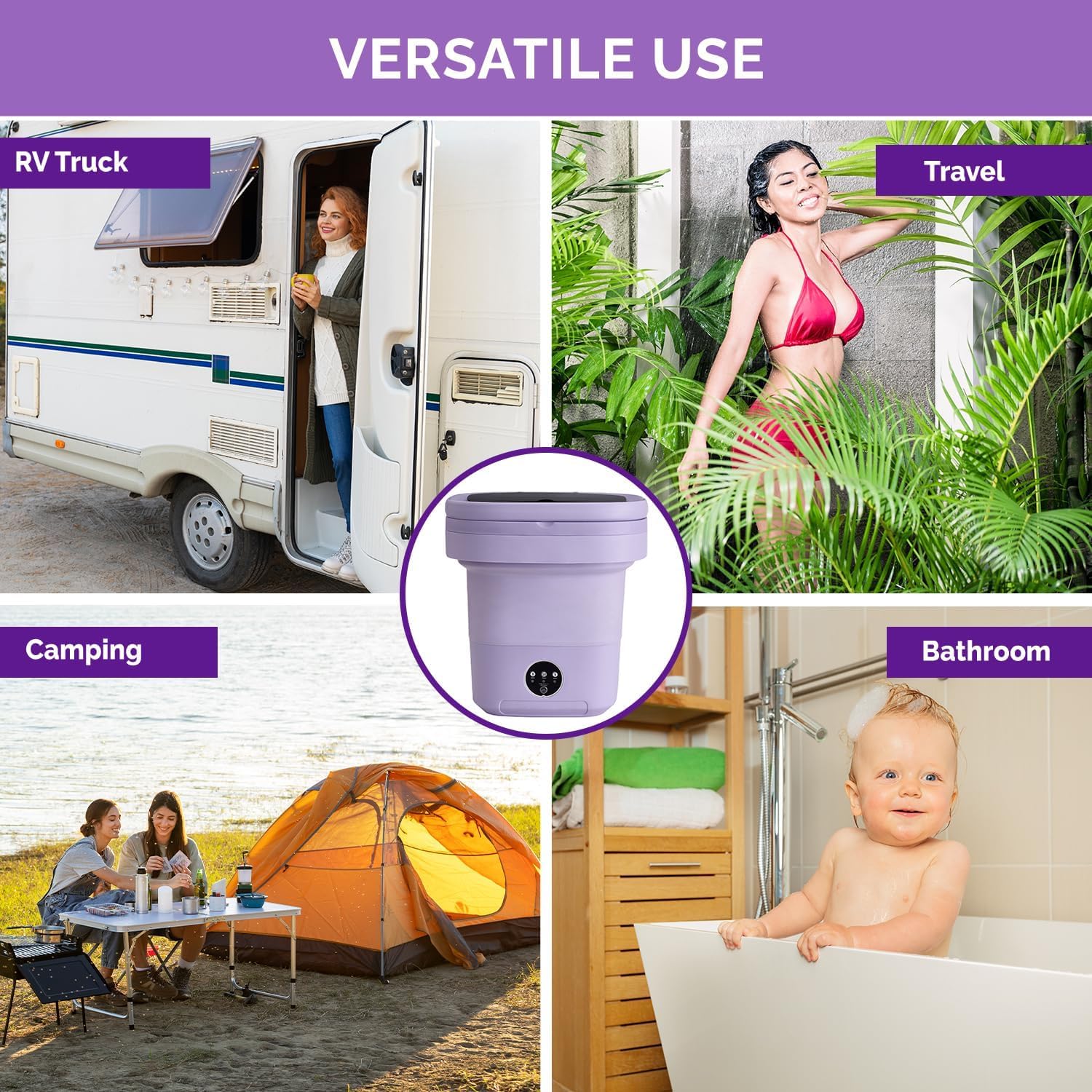 Portable Washing Machine, 11L Mini Folding Washer for Apartments, Dorms, RV and Travel, Compact Top Load Washer with Spin Basket and 3 Wash Modes for Small Loads, (PURPLE)