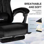 Velvet Gaming Chair for Adults with Pocket Spring Cushion Seat,Soft Gaming Chair Fabric with Extendable Footrest, Swivel Recliner with Ergonomic Lumbar Support and Headrest for Home/Office(Black)