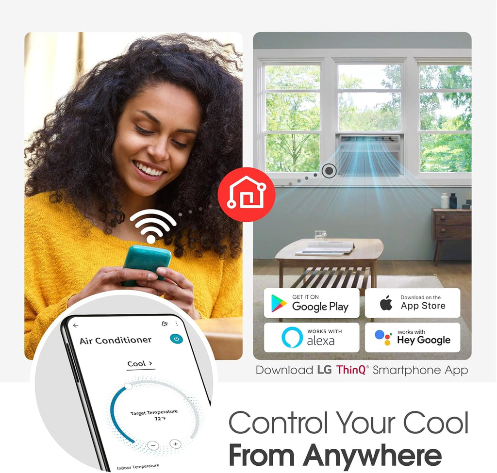 LG 6000 BTU Window Air Conditioner2024 New Remote Control, WiFi Enabled works with LG ThinQ, Alexa, Hey Google, Washable Filer Ultra-Quiet Cools Small Room up to 250 Sq.Ft AC Unit White LW6024RSMX