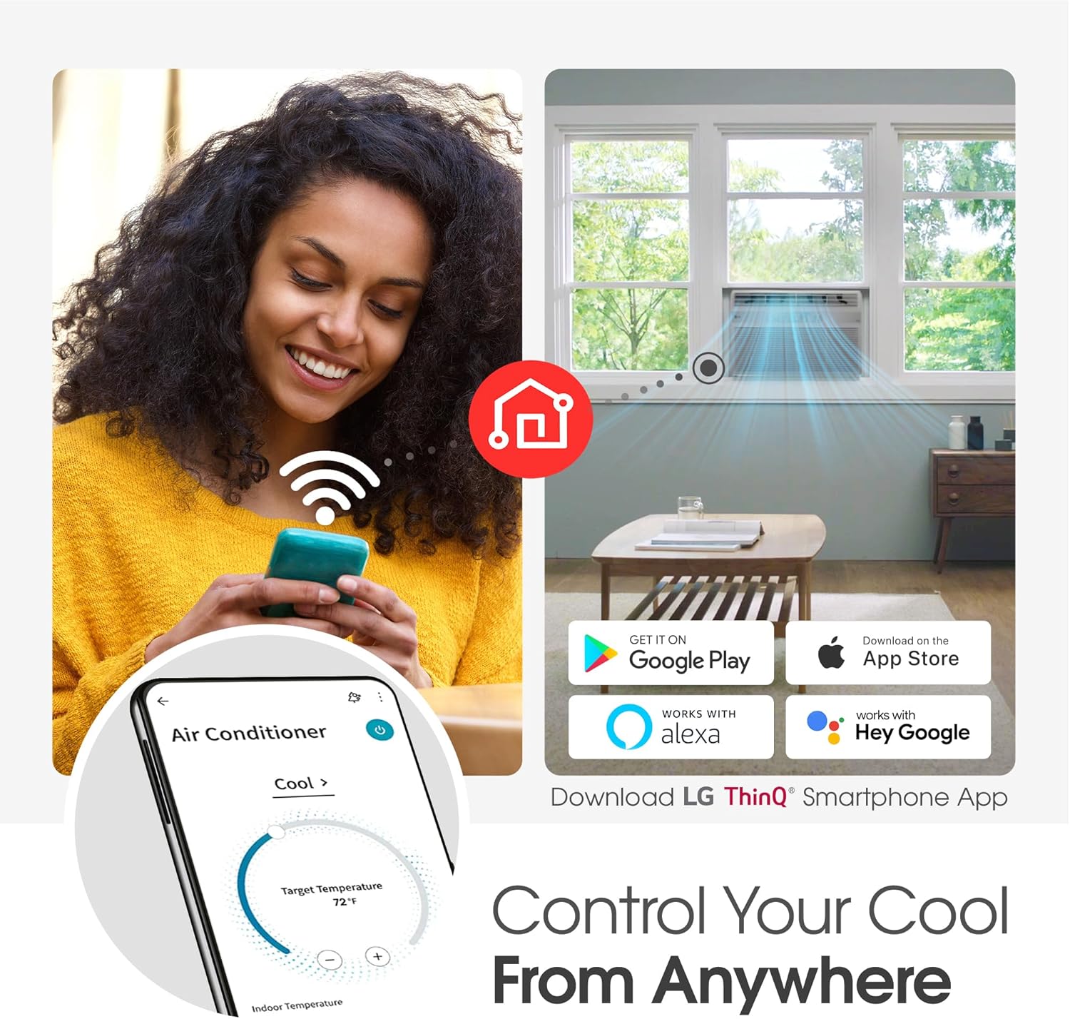 LG 6000 BTU Window Air Conditioner2024 New Remote Control, WiFi Enabled works with LG ThinQ, Alexa, Hey Google, Washable Filer Ultra-Quiet Cools Small Room up to 250 Sq.Ft AC Unit White LW6024RSMX