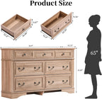Farmhouse Dresser and Nightstand Sets, 6-Drawer with 7 Drawer Dresser & 3 Drawer Nightstand Sets, 4 Pieces Rustic Wood Bedroom Furniture Set for Home, Bedroom, Hallway(Natural)