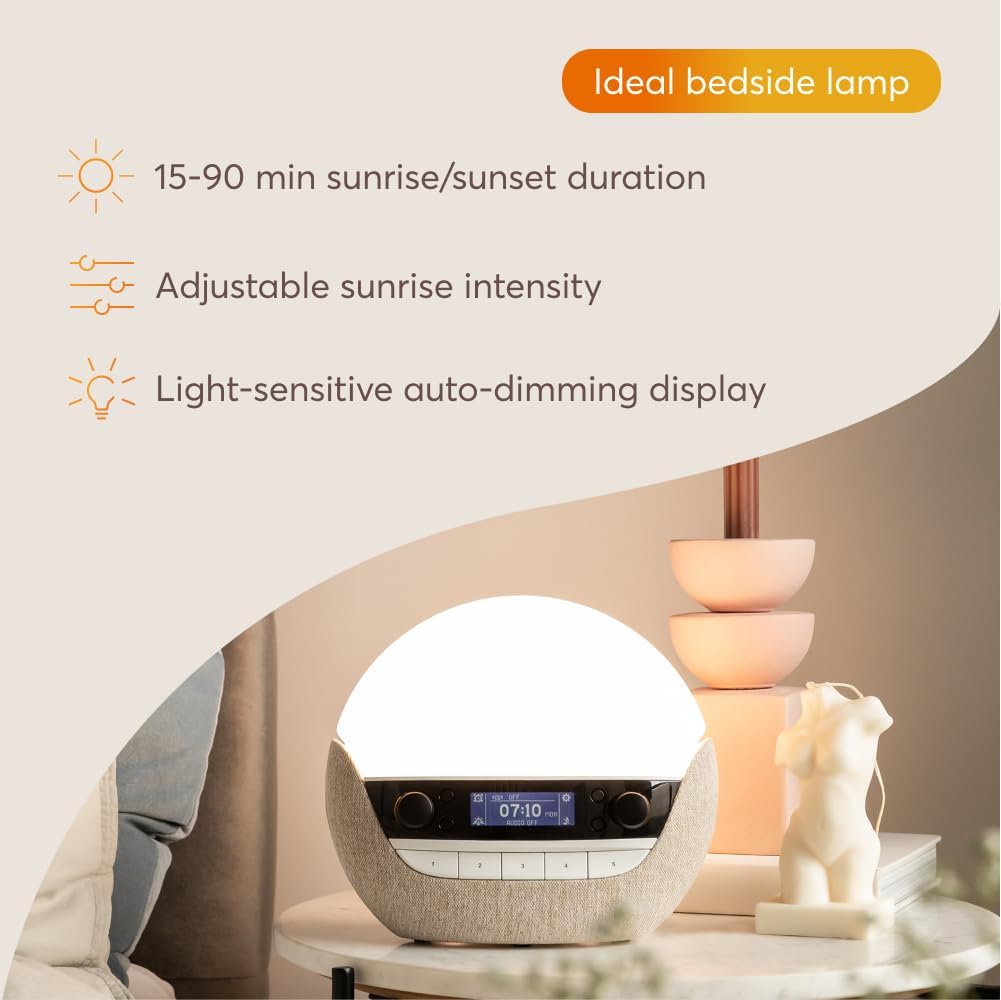 Lumie Bodyclock Luxe 700FM | Wake-Up Light with FM Radio, Bluetooth Speakers, Sunrise/Sunset Features and Low-Blue Light for Sleep