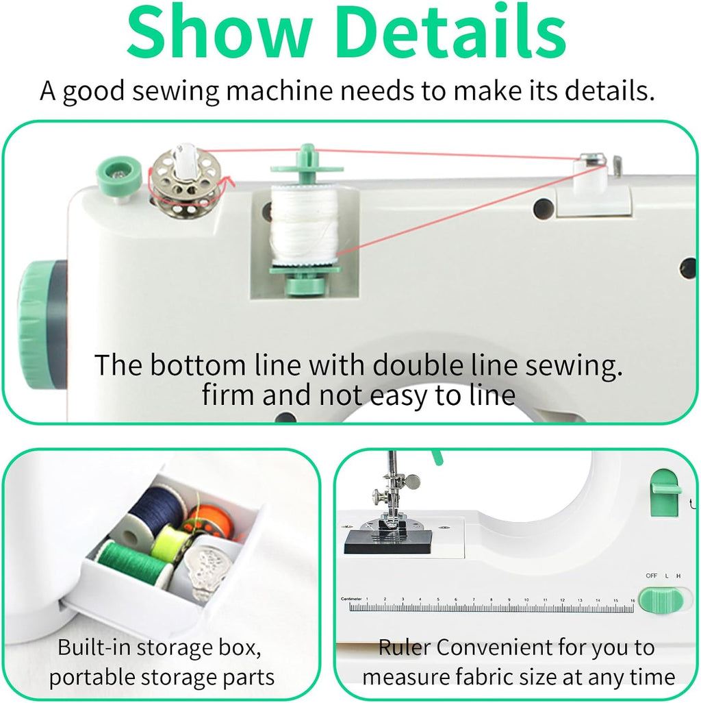 Mini Sewing Machine for Beginners, 16 Built-in Stitches, 2-Needle Adjustable Speed, Portable Electric Household Sewing Machine with Complete Accessory Kit, Ideal for DIY Sewing Projects