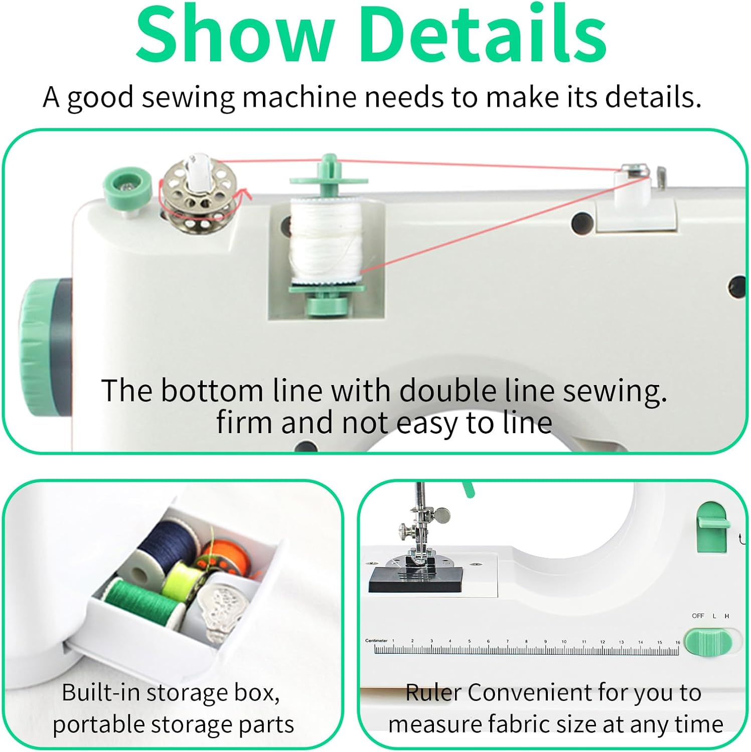 Mini Sewing Machine for Beginners, 16 Built-in Stitches, 2-Needle Adjustable Speed, Portable Electric Household Sewing Machine with Complete Accessory Kit, Ideal for DIY Sewing Projects