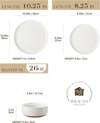 MALACASA Plates and Bowls Sets, 18 Pieces Modern Ceramic Dinnerware Set for 6 Kitchen Dinner Set Stoneware Dishware Dishes Set Microwave and Dishwasher Safe, White, Series TARA