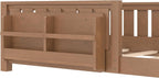 Bellemave Natural Montessori Floor Bed with Fence and Slats, Twin Size Montessori Floor Bed with Bookcase and High Rails, Easy Assemble Bed Frame for Girls, Boys, Twin