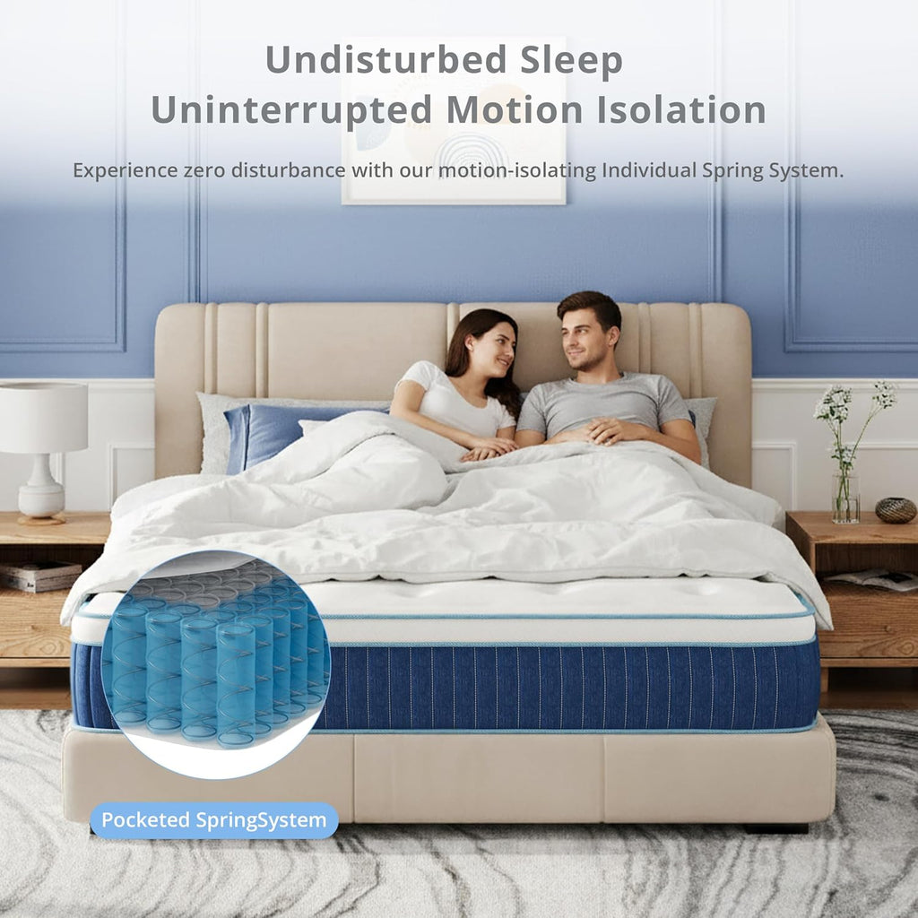 EGOHOME 12 Inch Hybrid Mattress, Queen Mattress in a Box, Fiberglass Free, Just Right Medium Feel, Enhanced Motion Isolation & Edge Support, CertiPUR-US Certified, 60"x80"