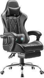 Homall Gaming Chair, Computer Chair with Footrest and Massage Lumbar Support, Ergonomic High Back Video Game Chair with Swivel Seat and Headrest (Grey)