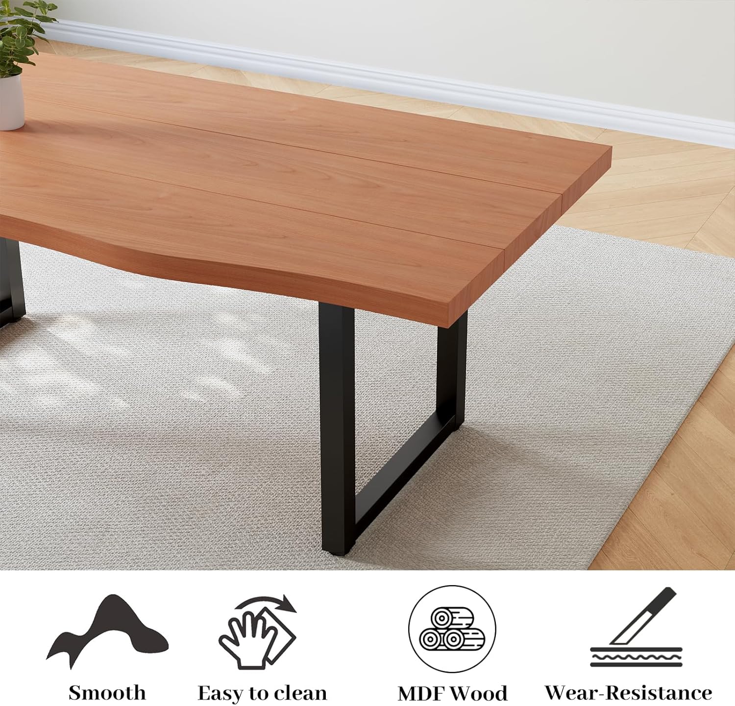 63" Dining Table with 2 Bench, Modern Kitchen Table Set for 4 to 6 Persons, Thickened MDF Wooden Table for Dining Room, Kitchen,Living Room