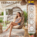 NICESOUL Egg Chair Without Stand Outdoor Indoor, Patio Wicker Swing Hanging Egg Basket Chairs No Stand, All Weather 350lbs Capacity Tree/Ceiling Chair for Outside Balcony Bedroom Xmas Gift, Brown