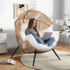 Shintenchi Wicker Egg Chair Outdoor Rattan Patio Chair with Cushion Oversized Patio Lounge Chairs with Cushion Egg Basket Chair  Egg Seat for Indoor Living Room Bedroom Outside Patio Backyard Balcony
