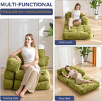 MAXYOYO Folding Sofa Bed, L-Shaped Convertible Sofa Bed with Armrest Foldable Sleeper with Pillow, Portable Fold Out Chair Bed Comfy Floor Sofa Lounge for Living Room Bedroom, Green
