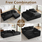 96" Cloud Sectional Sofa, Boneless Couch for Living Room, Modular Sectional Sofa with Deep Seat, Fluffy Comfy Corduroy Couch with L-Shaped Chaise, No Assembly Required (Black, Right Facing)
