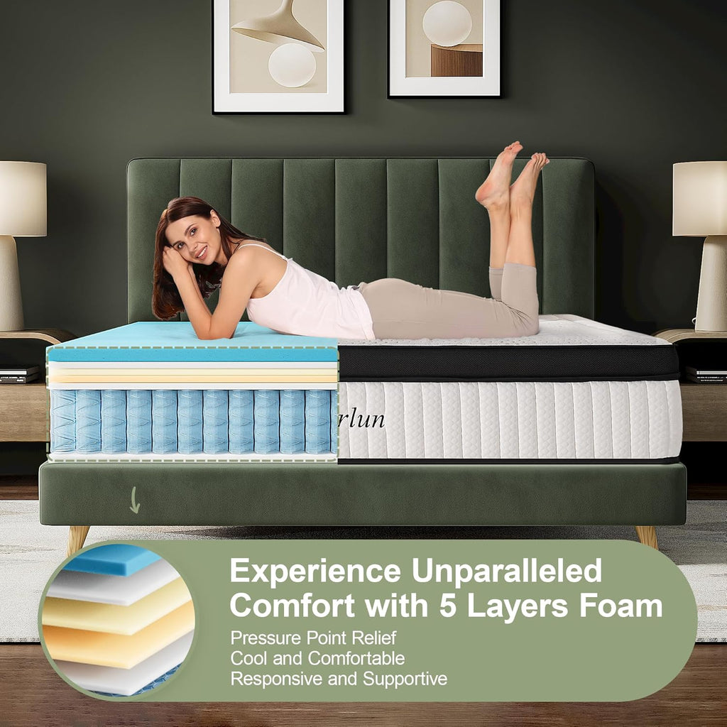 Suiforlun 14 Inch California King Mattress - Motion Isolation Pocketed Coils with Edge Support, Fiberglass Free Hybrid Mattress for Back Pain Relief, Medium Firm, 72" x84”