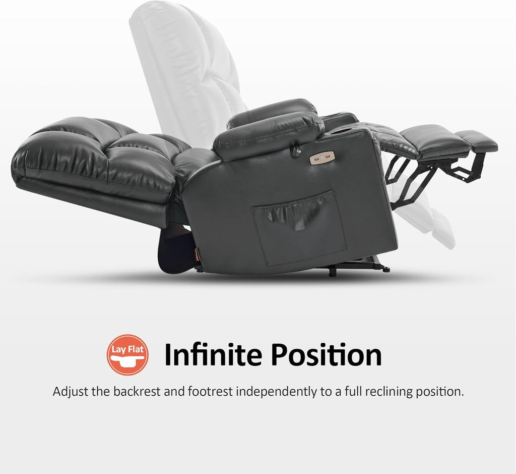 MCombo Oversized Dual Motor Power Lift Recliner Chair Sofa with Massage and Heat for Big Elderly People, Infinite Position, USB Ports, Faux Leather R7688 (Dark Grey, Large-Oversize)