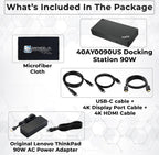 40AY0090US Lenovo Thinkpad Docking Station Dual Monitor - Supports 4K Display  Thinkpad Dock with 90W Adapter  HDMI  DisplayPort  USB C Cables & Cloth - Lenovo Docking Station