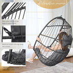 BULEXYARD Outdoor Egg Chair Without Stand, 350 Lbs Foldable Weather-Resistant Rattan Hanging Hammock with Cushion, Cozy Swing Basket Seat for Bedroom Balcony Patio Pergola Tree Mount, Dark Grey