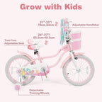 Olakids Kids Bike, 12 14 16 18 20 Inch Mermaid Theme Girls Bicycle with Training Wheels Basket Adjustable Seat and Handlebar Dual Brake