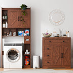 Vabches Farmhouse Storage Cabinet with 2 Doors and 4 Drawers, Freestanding Bathroom Storage Cabinet Kitchen Pantry, Floor Hutch Cupboard for Living Room/Bathroom/Kitchen,Walnut