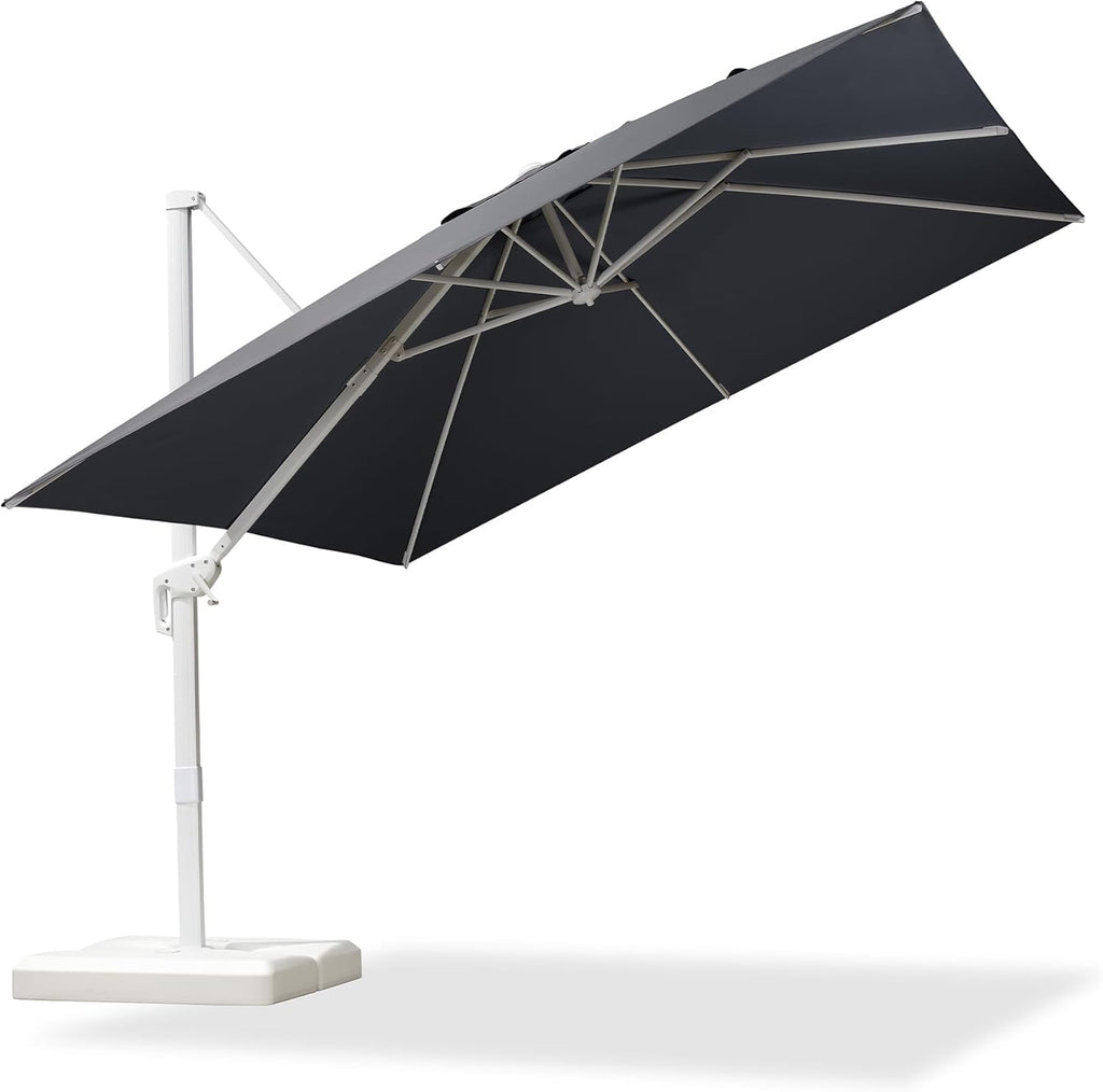 PURPLE LEAF 10 FT Patio Umbrella White Cantilever Umbrella Square Aluminum Offset Outdoor Umbrella Hanging Windproof with 360° Rotation for Garden Deck Pool, Grey