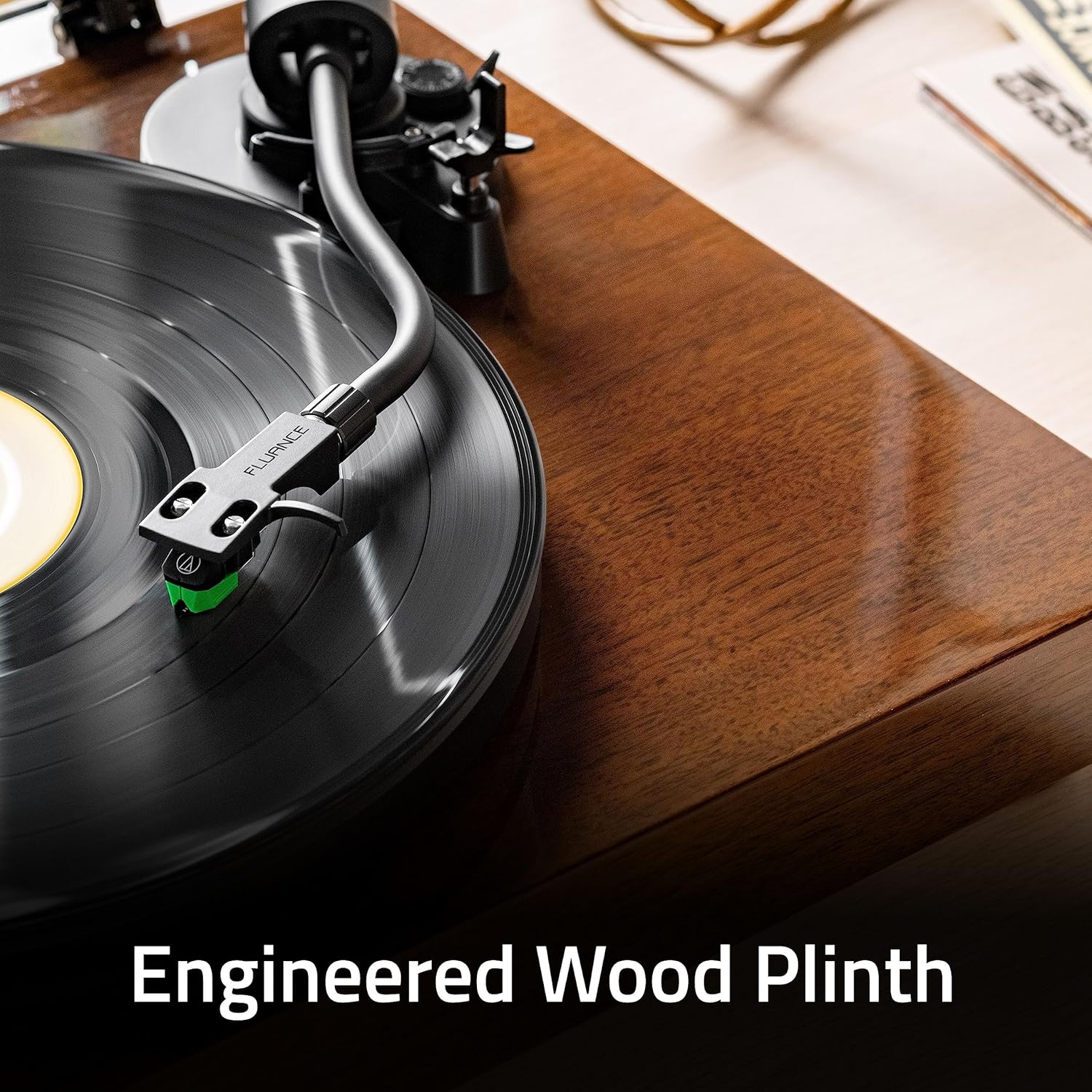 Fluance RT81+ Elite High Fidelity Vinyl Turntable Record Player  Audio Technica VM95E Cartridge  Anti-Resonant Platter  Acrylic Mat  Phono Preamp Wood Plinth Adjustable Isolation Feet - Natural Walnut