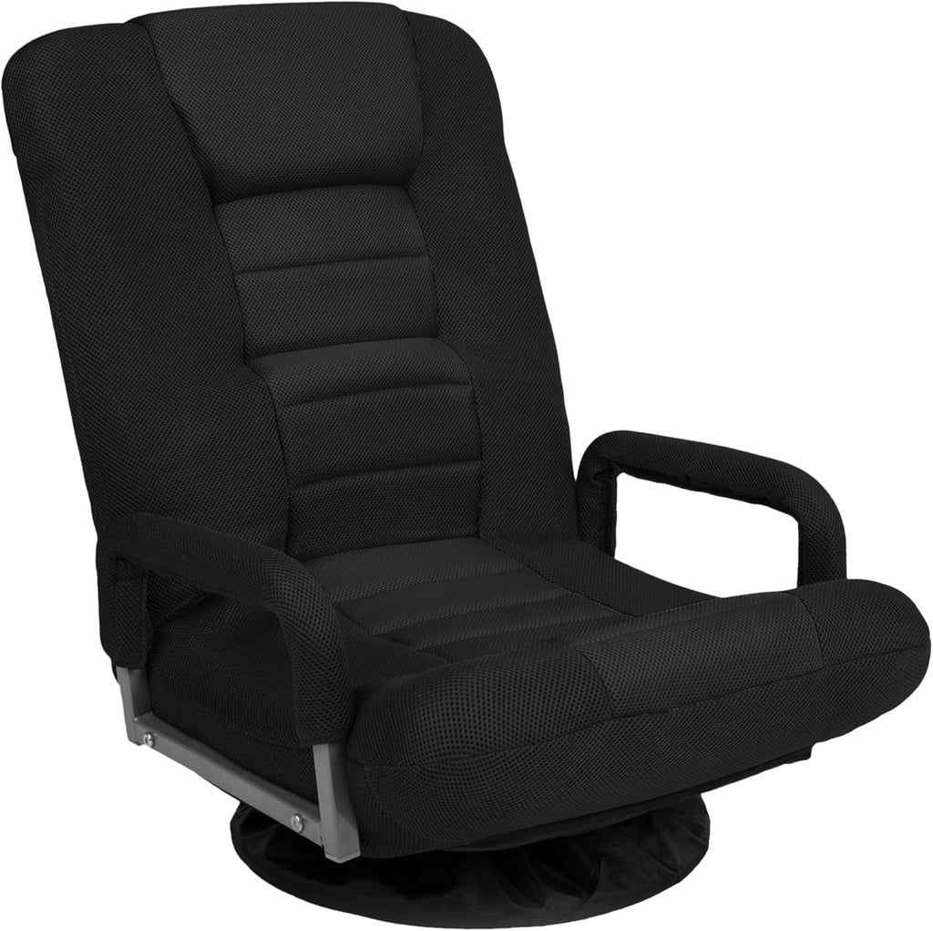 Best Choice Products Swivel Gaming Chair 360 Degree Multipurpose Floor Chair Rocker for TV, Reading, Playing Video Games w/Lumbar Support, Armrest Handles, Adjustable Foldable Backrest - Black/Black